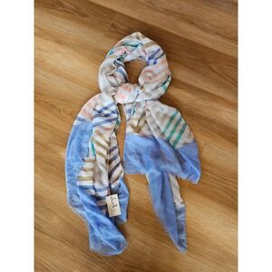 Hadley Wren Astel Stripe Scarf‎ Blue Polyester Lightweight 34x74 Wrap Feminine